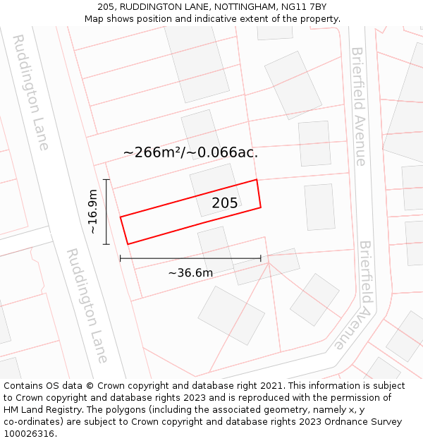 205, RUDDINGTON LANE, NOTTINGHAM, NG11 7BY: Plot and title map