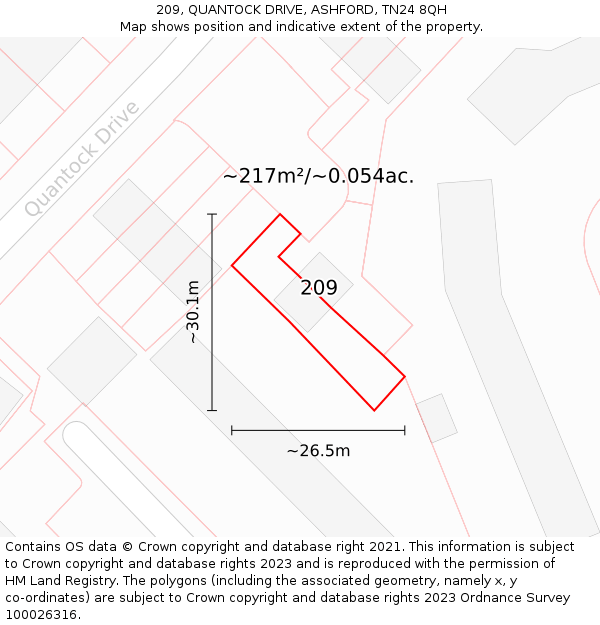 209, QUANTOCK DRIVE, ASHFORD, TN24 8QH: Plot and title map