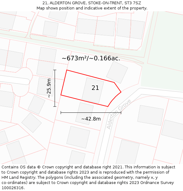 21, ALDERTON GROVE, STOKE-ON-TRENT, ST3 7SZ: Plot and title map