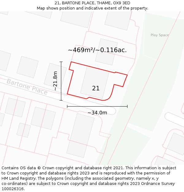 21, BARTONE PLACE, THAME, OX9 3ED: Plot and title map