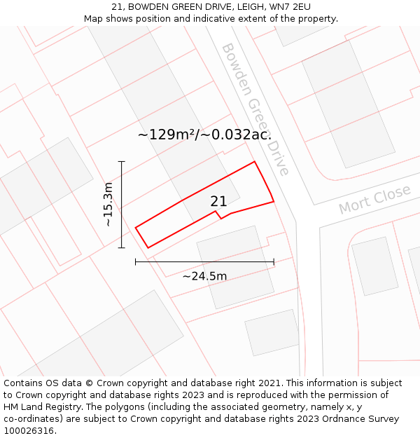 21, BOWDEN GREEN DRIVE, LEIGH, WN7 2EU: Plot and title map