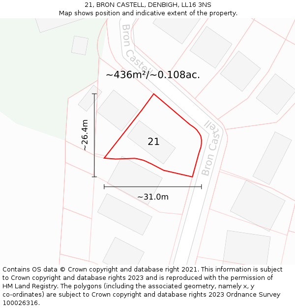 21, BRON CASTELL, DENBIGH, LL16 3NS: Plot and title map