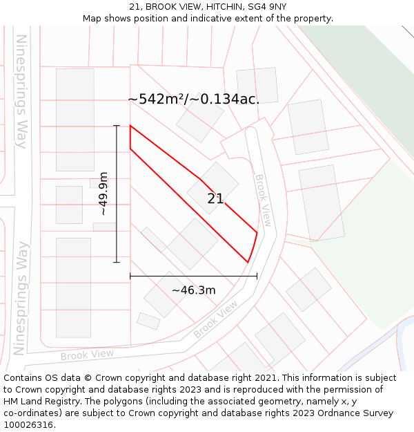 21, BROOK VIEW, HITCHIN, SG4 9NY: Plot and title map