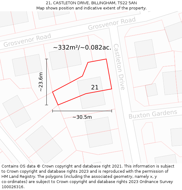 21, CASTLETON DRIVE, BILLINGHAM, TS22 5AN: Plot and title map