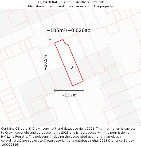 21, CATTERALL CLOSE, BLACKPOOL, FY1 3RB: Plot and title map