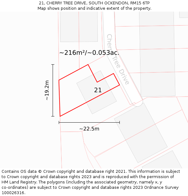 21, CHERRY TREE DRIVE, SOUTH OCKENDON, RM15 6TP: Plot and title map