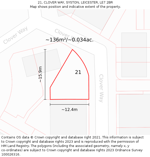 21, CLOVER WAY, SYSTON, LEICESTER, LE7 2BR: Plot and title map
