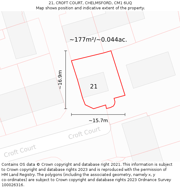 21, CROFT COURT, CHELMSFORD, CM1 6UQ: Plot and title map