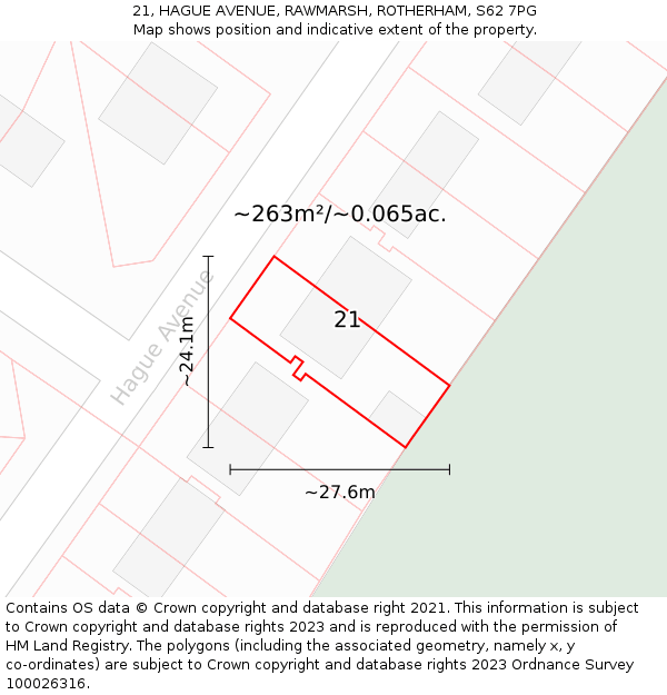 21, HAGUE AVENUE, RAWMARSH, ROTHERHAM, S62 7PG: Plot and title map