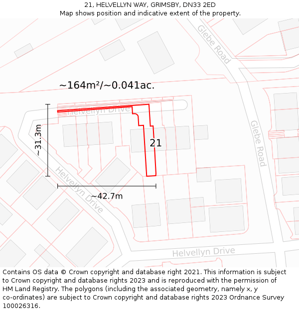 21, HELVELLYN WAY, GRIMSBY, DN33 2ED: Plot and title map