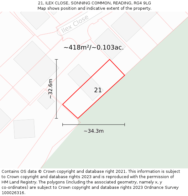 21, ILEX CLOSE, SONNING COMMON, READING, RG4 9LG: Plot and title map