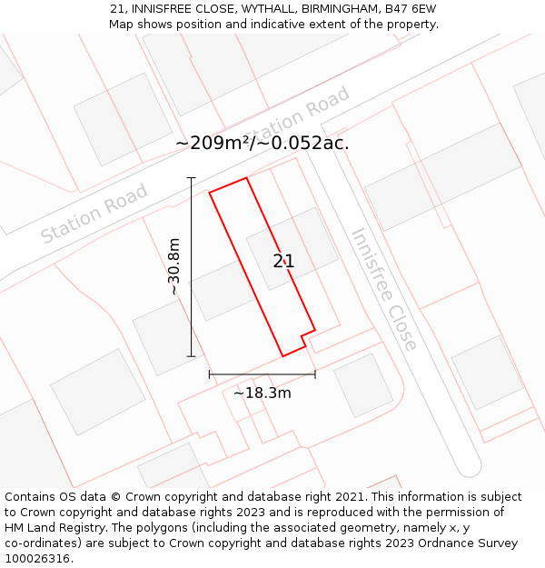 21, INNISFREE CLOSE, WYTHALL, BIRMINGHAM, B47 6EW: Plot and title map