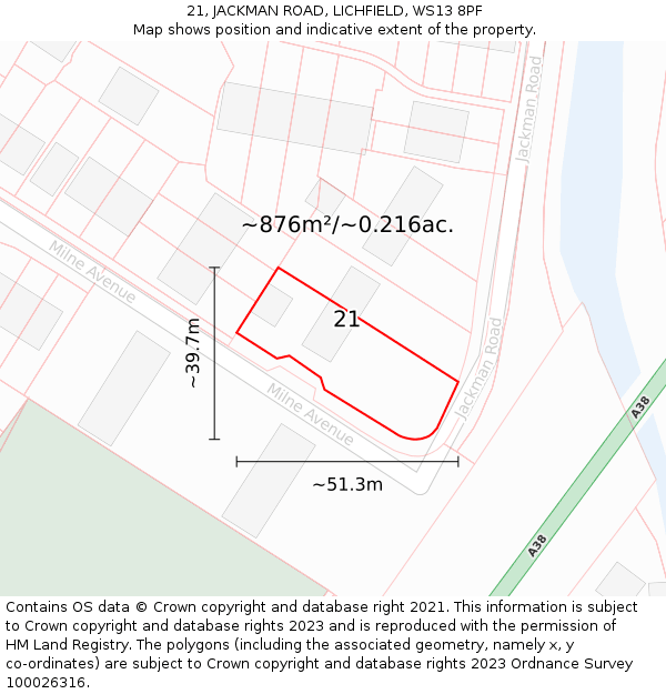 21, JACKMAN ROAD, LICHFIELD, WS13 8PF: Plot and title map