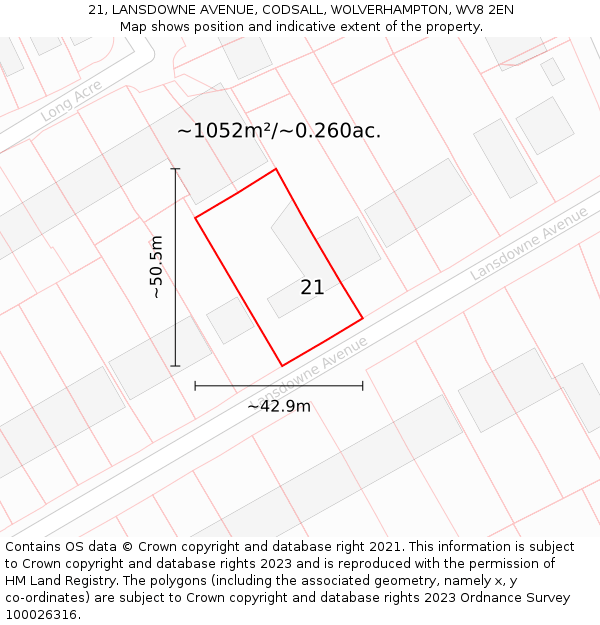 21, LANSDOWNE AVENUE, CODSALL, WOLVERHAMPTON, WV8 2EN: Plot and title map