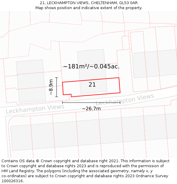 21, LECKHAMPTON VIEWS, CHELTENHAM, GL53 0AR: Plot and title map