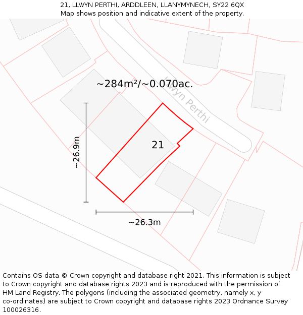 21, LLWYN PERTHI, ARDDLEEN, LLANYMYNECH, SY22 6QX: Plot and title map