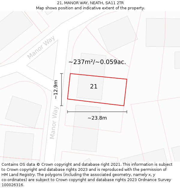 21, MANOR WAY, NEATH, SA11 2TR: Plot and title map