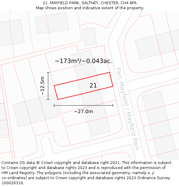21, MAYFIELD PARK, SALTNEY, CHESTER, CH4 8FA: Plot and title map