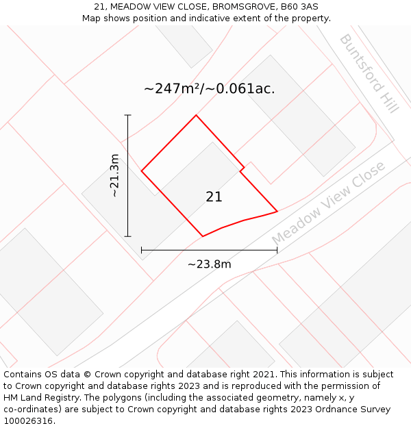 21, MEADOW VIEW CLOSE, BROMSGROVE, B60 3AS: Plot and title map