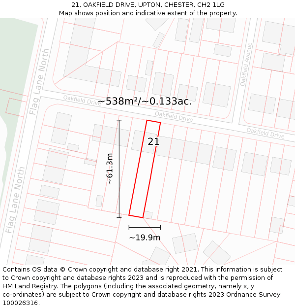 21, OAKFIELD DRIVE, UPTON, CHESTER, CH2 1LG: Plot and title map