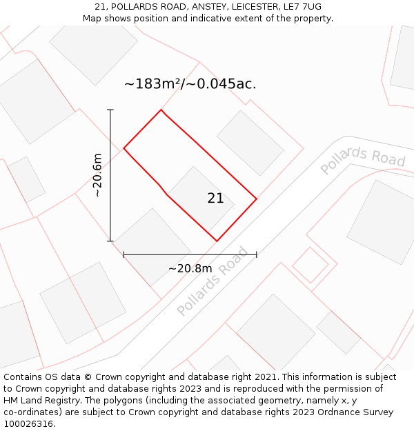 21, POLLARDS ROAD, ANSTEY, LEICESTER, LE7 7UG: Plot and title map