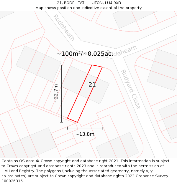 21, RODEHEATH, LUTON, LU4 9XB: Plot and title map