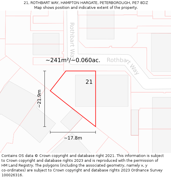 21, ROTHBART WAY, HAMPTON HARGATE, PETERBOROUGH, PE7 8DZ: Plot and title map