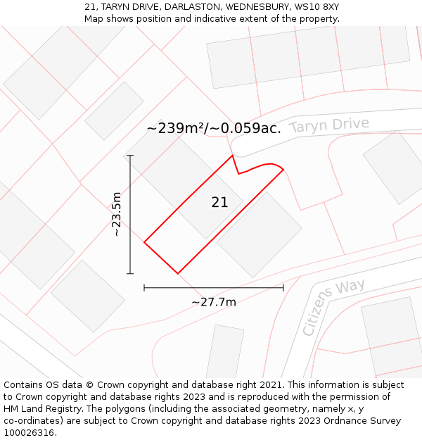 21, TARYN DRIVE, DARLASTON, WEDNESBURY, WS10 8XY: Plot and title map
