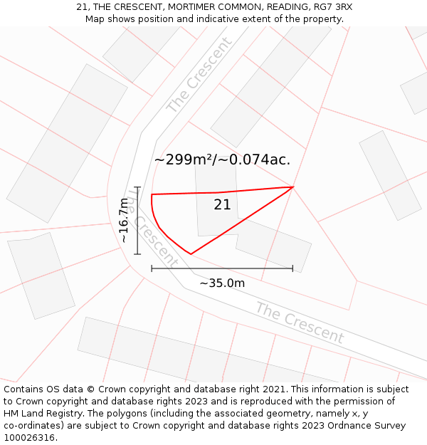 21, THE CRESCENT, MORTIMER COMMON, READING, RG7 3RX: Plot and title map