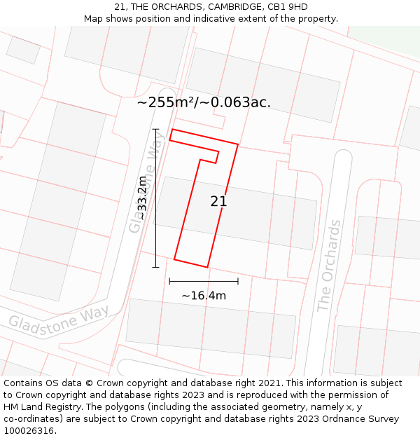 21, THE ORCHARDS, CAMBRIDGE, CB1 9HD: Plot and title map