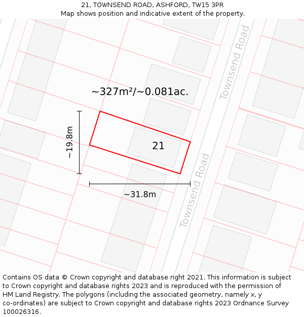 21, TOWNSEND ROAD, ASHFORD, TW15 3PR: Plot and title map