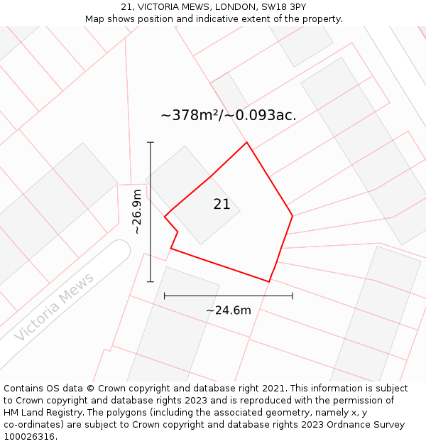 21, VICTORIA MEWS, LONDON, SW18 3PY: Plot and title map