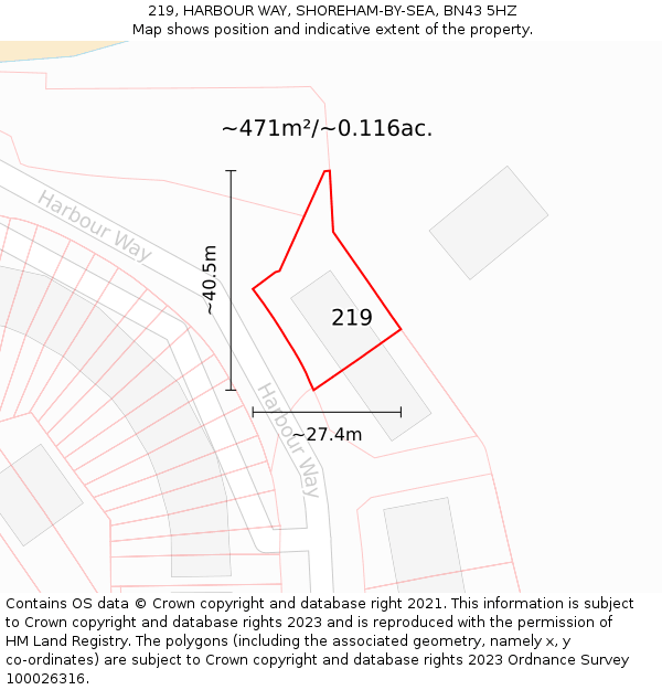 219, HARBOUR WAY, SHOREHAM-BY-SEA, BN43 5HZ: Plot and title map