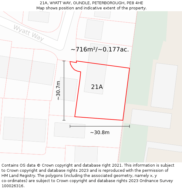 21A, WYATT WAY, OUNDLE, PETERBOROUGH, PE8 4HE: Plot and title map