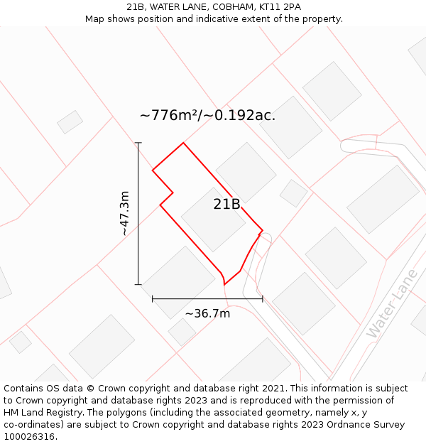 21B, WATER LANE, COBHAM, KT11 2PA: Plot and title map