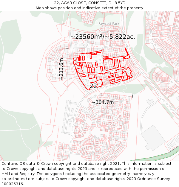 22, AGAR CLOSE, CONSETT, DH8 5YD: Plot and title map