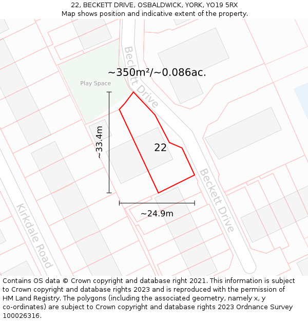 22, BECKETT DRIVE, OSBALDWICK, YORK, YO19 5RX: Plot and title map