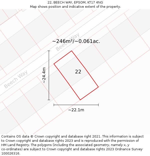22, BEECH WAY, EPSOM, KT17 4NG: Plot and title map