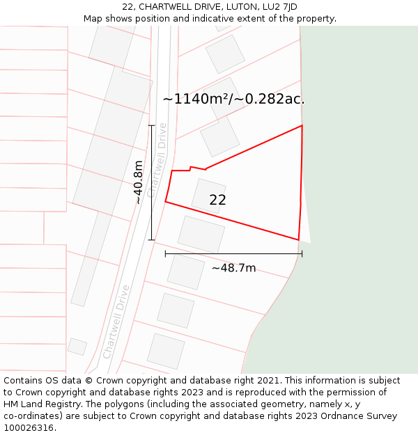 22, CHARTWELL DRIVE, LUTON, LU2 7JD: Plot and title map