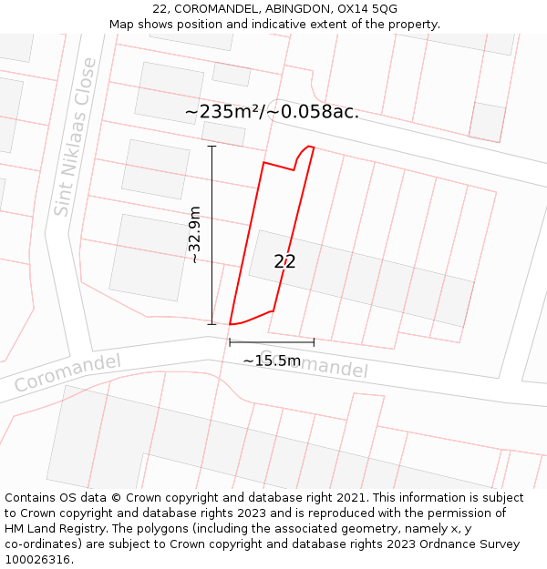 22, COROMANDEL, ABINGDON, OX14 5QG: Plot and title map