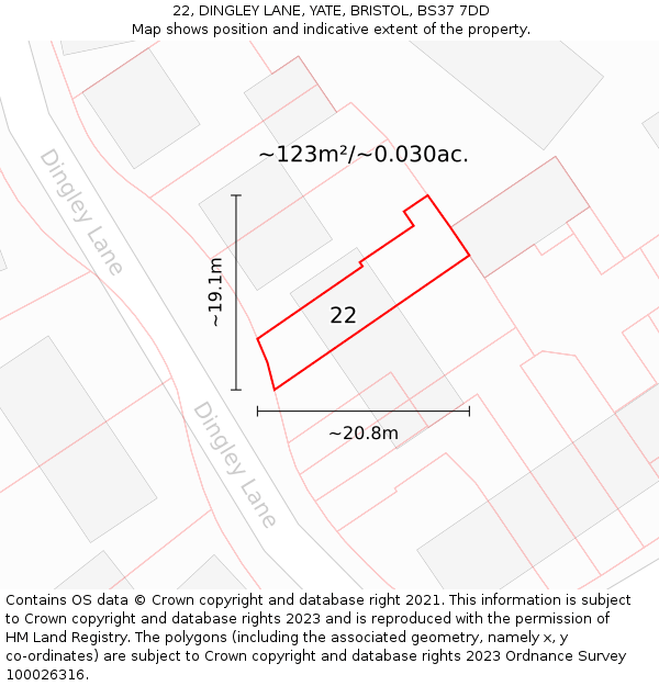 22, DINGLEY LANE, YATE, BRISTOL, BS37 7DD: Plot and title map