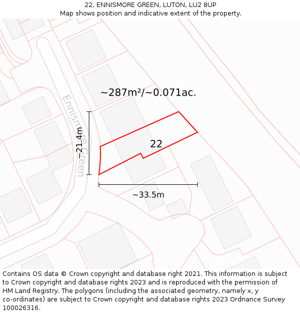 22, ENNISMORE GREEN, LUTON, LU2 8UP: Plot and title map