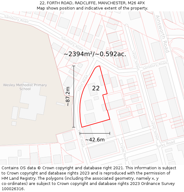 22, FORTH ROAD, RADCLIFFE, MANCHESTER, M26 4PX: Plot and title map
