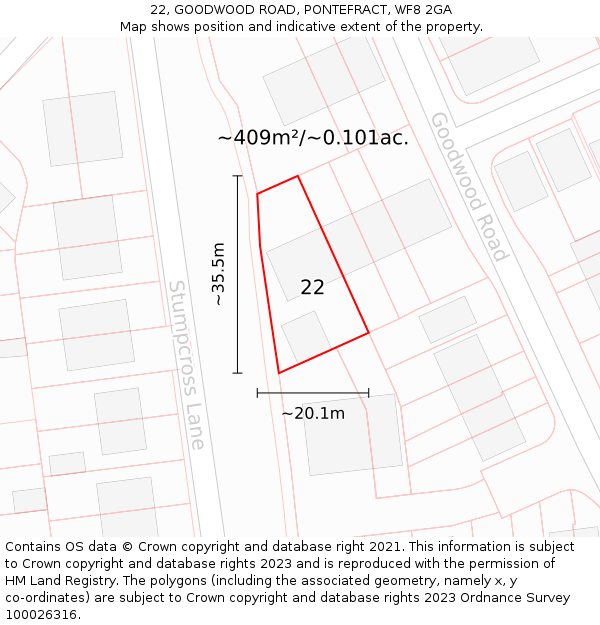 22, GOODWOOD ROAD, PONTEFRACT, WF8 2GA: Plot and title map