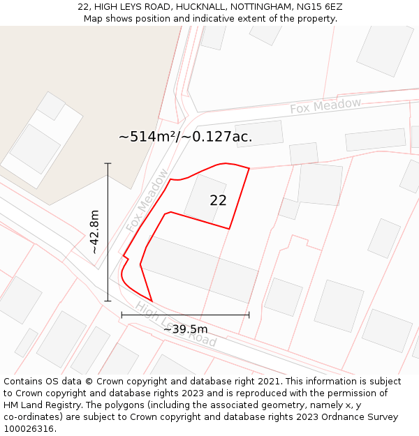 22, HIGH LEYS ROAD, HUCKNALL, NOTTINGHAM, NG15 6EZ: Plot and title map