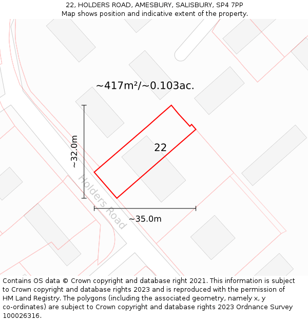 22, HOLDERS ROAD, AMESBURY, SALISBURY, SP4 7PP: Plot and title map