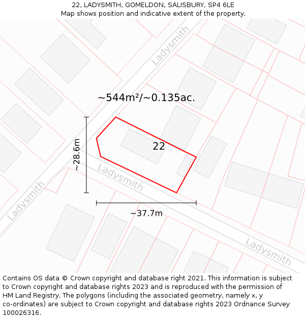 22, LADYSMITH, GOMELDON, SALISBURY, SP4 6LE: Plot and title map