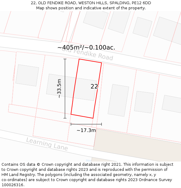 22, OLD FENDIKE ROAD, WESTON HILLS, SPALDING, PE12 6DD: Plot and title map