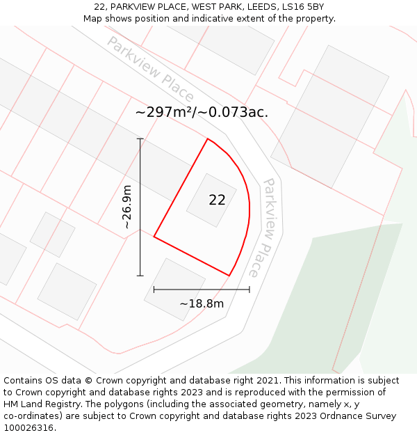 22, PARKVIEW PLACE, WEST PARK, LEEDS, LS16 5BY: Plot and title map