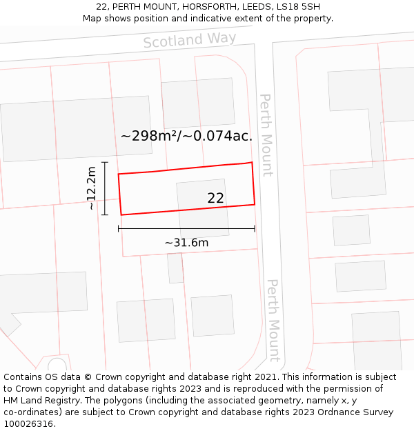 22, PERTH MOUNT, HORSFORTH, LEEDS, LS18 5SH: Plot and title map